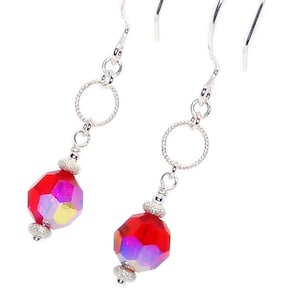 Swarovski Light Siam AB Earrings: Sterling Silver French Hook Dangle