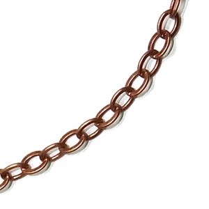 Antique Copper Flat Oval Chain with Lobster Clasp Necklace - for Him or for Her