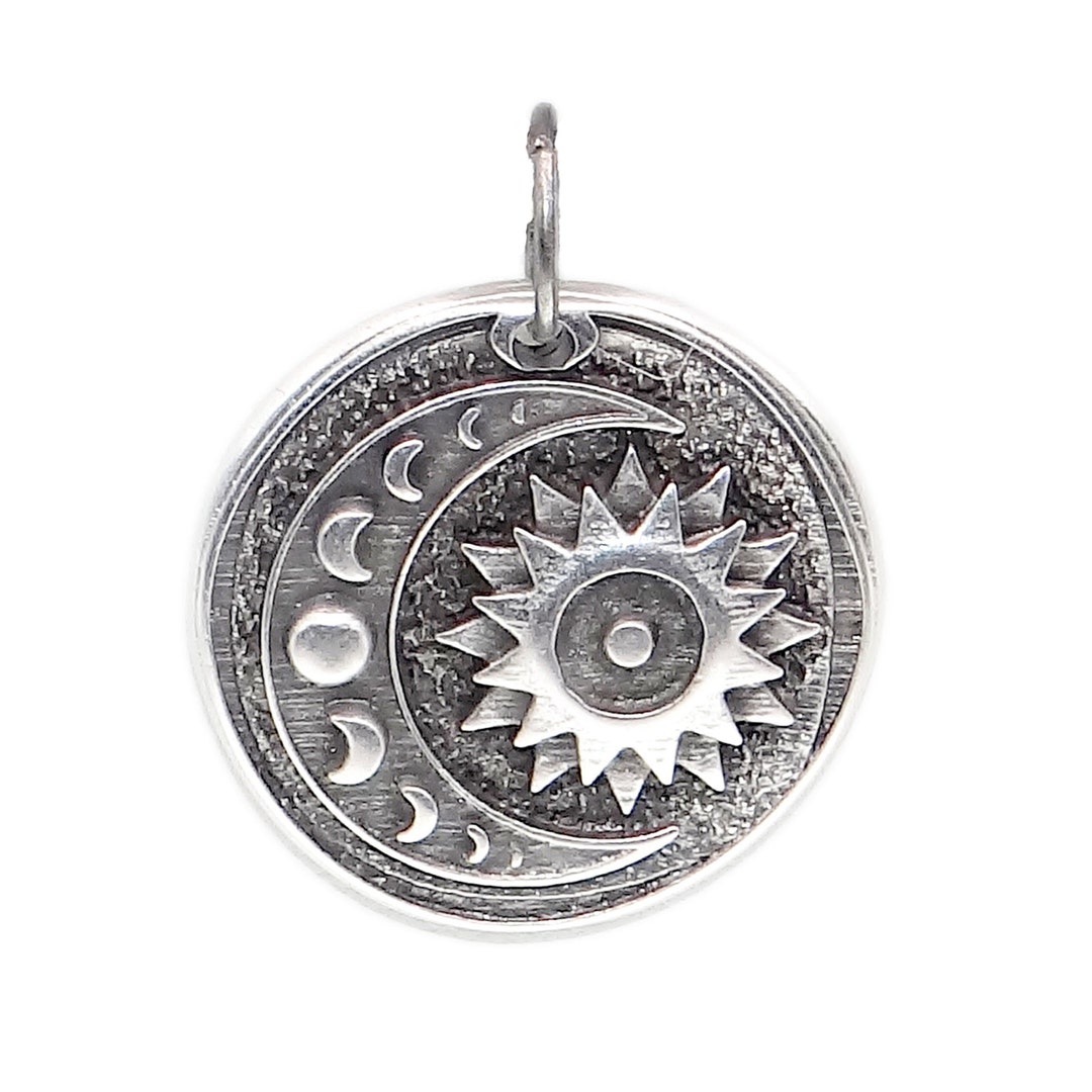Antique Silver Sun and Moon Phase Pendant - for Him or for Her, Lunar ...