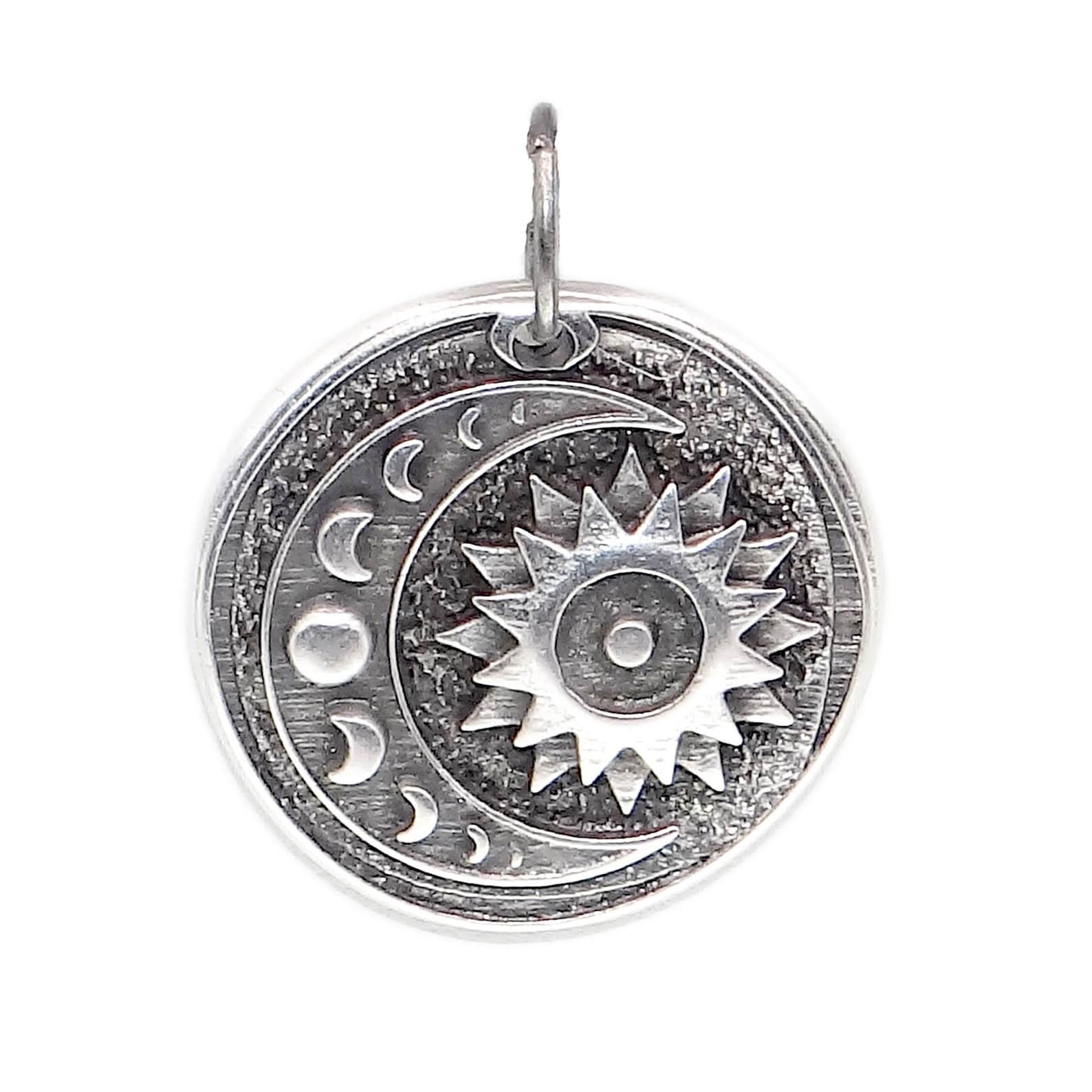 Antique Silver Sun and Moon Phase Pendant - for Him or for Her, Lunar ...