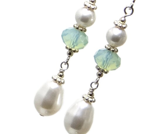 White Crystal Pearls and Pacific Opal Crystal Sterling Silver - Etsy