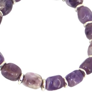 Amethyst Calcite Nuggets and Silver Heishi Beads Stretch Bracelet