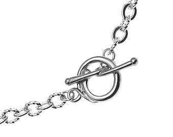 Bright Silver Chain Necklace: Textured Links with Toggle Clasp