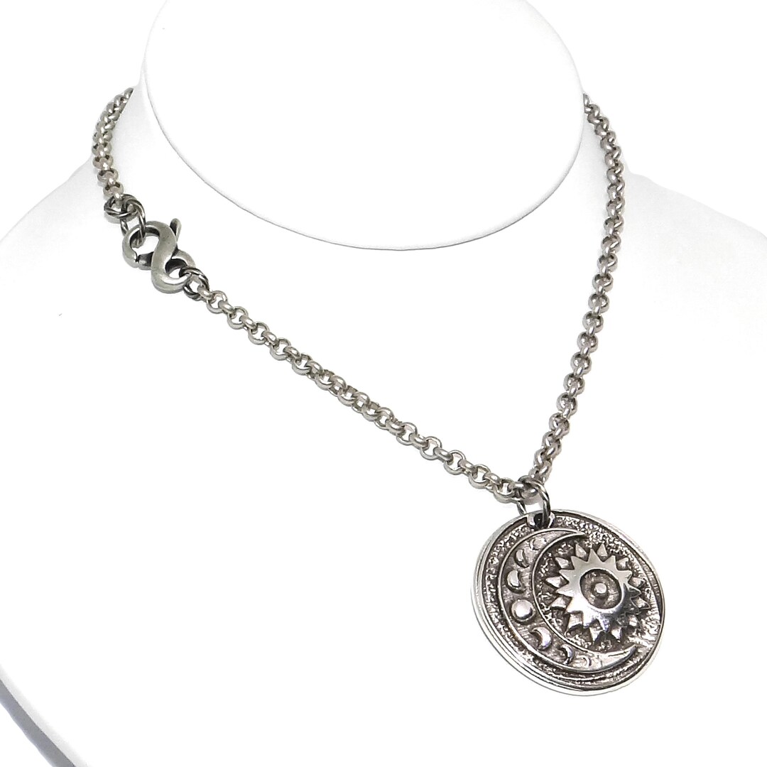 Sun and Moon Phase Pendant: Silver Celestial Necklace, Lunar, Solar - Etsy