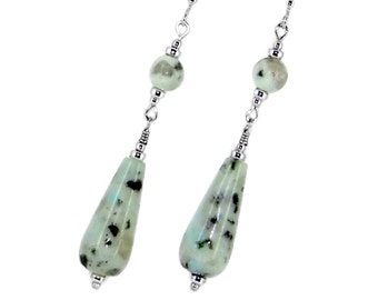 Kiwi Jasper Teardrop Dangler Sterling Silver Earrings