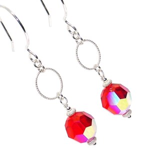 Swarovski Light Siam AB Sterling Silver Earrings: Geometric Dangle