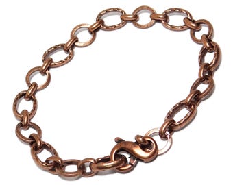 Antique Copper Link Chain Bracelet: Textured Links Infinity Clasp