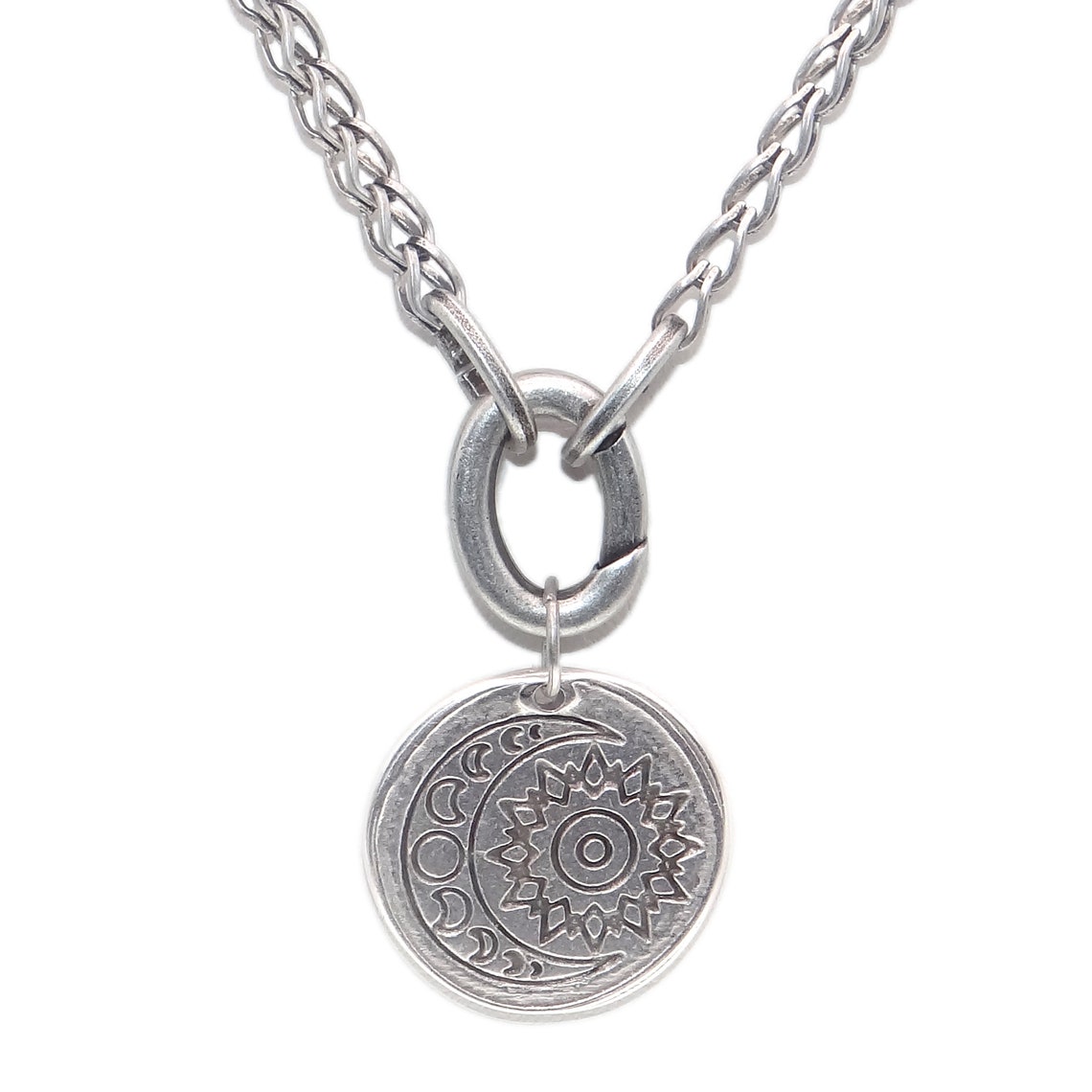 Antique Silver Sun and Moon Phase Pendant - for Him or for Her, Lunar ...