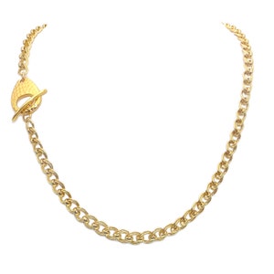 Gold Twisted Link Chain Necklace: Hammered Toggle Clasp, Elegant Layered Design