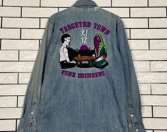 Vintage Punk Drunkers Target Town Embroidery Big Logo Denim Jacket Size L
