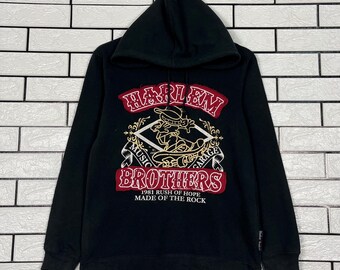 Vintage Harlem Brothers 1981 Rush Of Hope Made Of The Rock Big Logo Hoodies Sweatshirt Size S