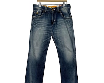 Edwin Blue Trip Flare Jeans - Clawmark Buckle Back Denim - Japan