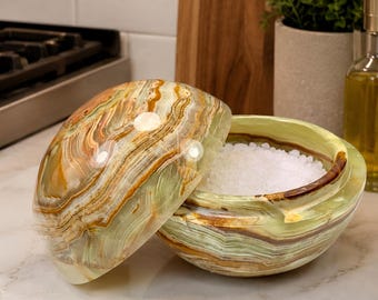 Handgemaakte groene onyx ronde pot – luxe natuurstenen opbergkom