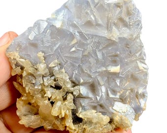 Natural Blue Cubic Fluorite with Calcite Specimen, Pakistan