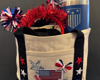 Trader Joe's Inspired 4th of July Mini Tote: Patriotic Stars & Stripes Canvas Bag