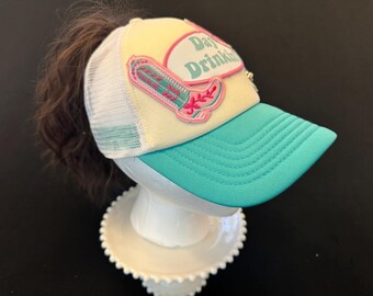 Day Drinkin’ Women’s Infinity Trucker Hat – Hidden Ponytail Slot | Western Chic | Adjustable | Sweat-Resistant Band