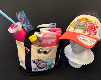 Beach Hat & Tote Bag Set | Women’s Ponytail Trucker Hat, Trader Joe’s Inspired Tote