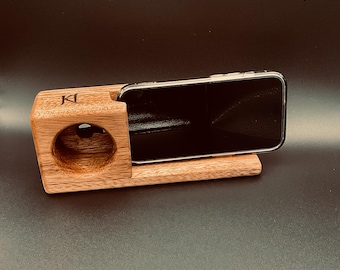 Altavoz/amplificador de madera para smartphone hecho a mano