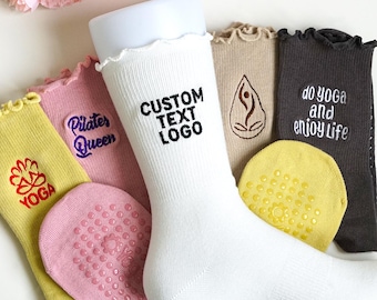 Benutzerdefinierte Text Rüschen Yoga Socken, personalisierte Grip Pilates Socken