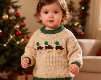 Embroidered Duck Baby Sweater, Toddler Knit Outfit, Animal Lover Pullover, Baby Boy Clothes