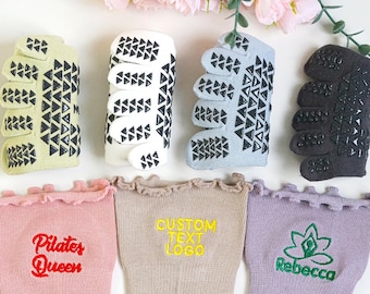 Custom Text Logo Yoga Socks, Ruffle Toe, Non-Slip Pilates Socks