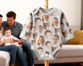 Personalized Face Baby Bodysuit, Families Faces Newborn Romper, Baby Shower Gift