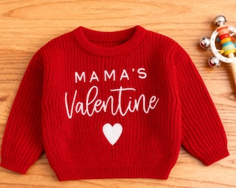 MAMA'S Valentine Baby Sweater, Red Knit Newborn Sweaters, First Valentine’s Day Infant Gift