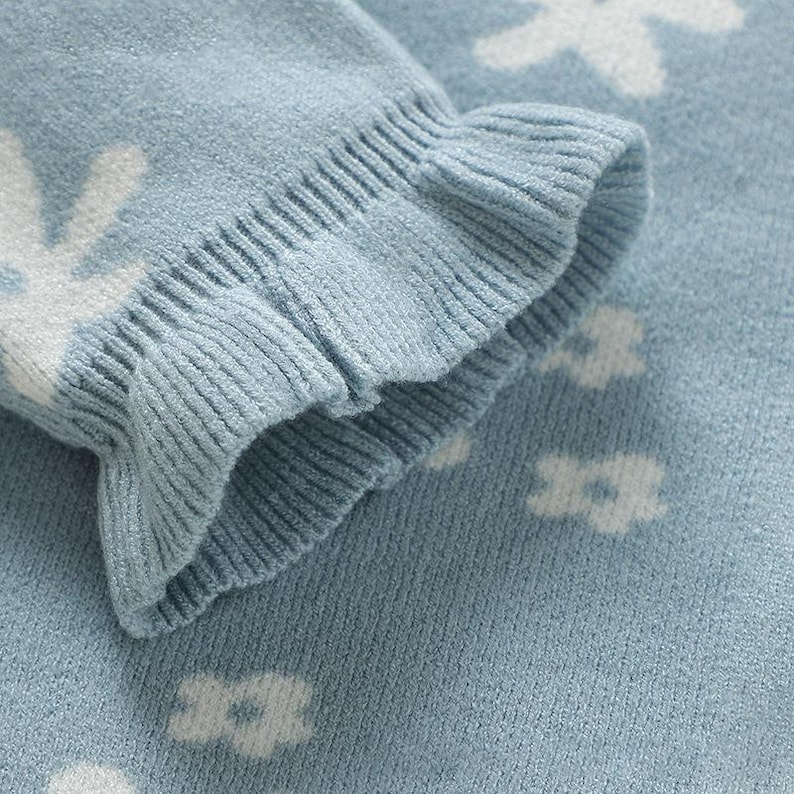 Ruffle Baby Sweater Outfit Set, Knit Infant Flower Clothes With Pants ...