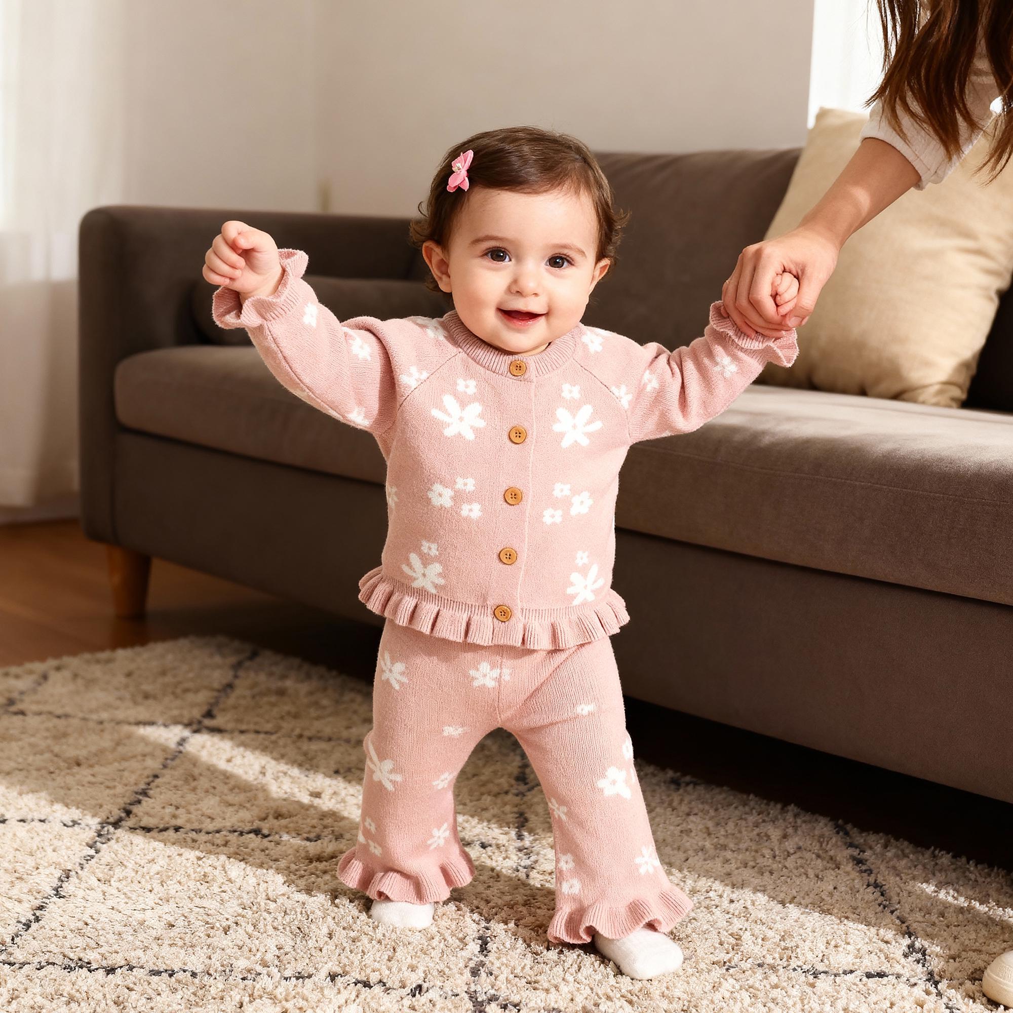 Ruffle Baby Sweater Outfit Set, Knit Infant Flower Clothes With Pants ...