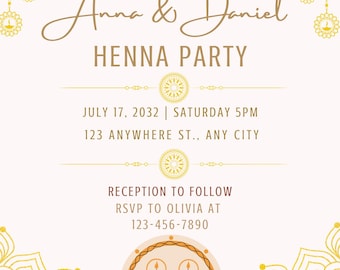 Moderne Henna Party Einladung Vorlage: Bearbeitbarer Mehndi Invite (Instant Download, 5x7 inches)