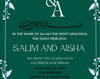 Islamische Nikkah Hochzeitseinladung Vorlage Bearbeitbar Canva einladen Muslimische Hochzeit Digital Download Grün floral