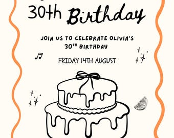 Orange 30. Geburtstag Einladung Vorlage | Moderne Party einladen | Bearbeitbar und druckbar | Meilenstein Geburtstag Digitaler Download