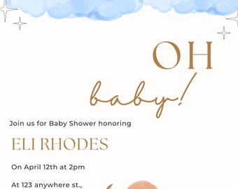 Neutrale Babyparty, moderne Babyeinladung, editierbar, sofortiger Download, digital