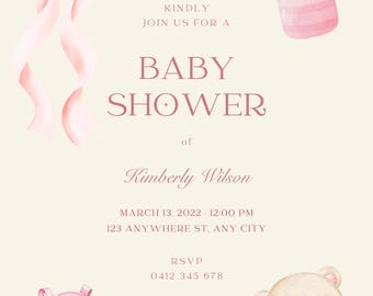 Rosa Baby Mädchen | Bearbeitbare Babypartyeinladung sofortiger Download