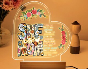 Personalized Christian Mom LED Night Light, Faith-Based Gift, Bible Verse Lamp for Mom, Religious Gift for Mother, Christian Decor