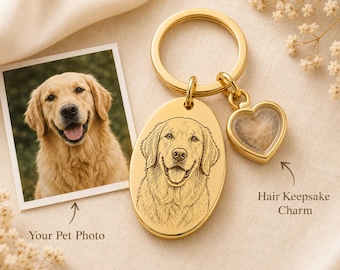 Custom Pet Hair Keepsake Keychain, Pet Fur Holder Keyring, Engraved Dog Photo Keychain, Pet Memorial Gift, Pet Loss Gift Keepsake Gift