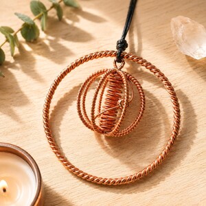 Pure Red Copper Car Harmonizer, Tensor Ring Rear View Mirror Charm, Handmade Energy Decor for Home Office Shop Meditation Space Gift
