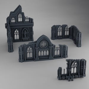 4 church ruin modules Gothic - Wargame Scenery 28mm / 32mm - Grimdark Terrain - Scenery 3D Print Tabletop