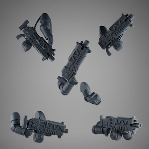 SET 1 - 5 Tactical Rifles with Arms for Rapt’ops – Grimdark Jungle Assault Bits – 32mm Kitbash Set