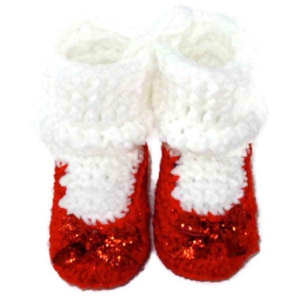 Ruby Red Sparkle Slippers Crochet Shoes with White Socks for Baby Infant 0-3 Months Size