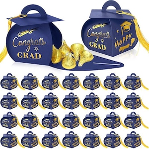 Lot de 30 boîtes à bonbons pour remise de diplôme 2025, coffret cadeau avec pompon, coffrets cadeaux pour remise de diplôme 2025, félicitations