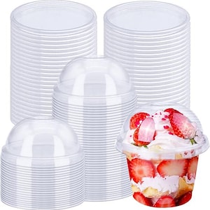 50 Pack 8oz Disposable Clear Plastic Cups with Dome Lids(Hole in the Lid),PET Dessert Cups,Disposable Snack Bowls for Ice Cream,Cake,