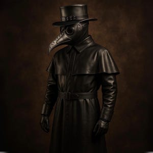 Plague Doctor Costume Leather | Gothic Black Mask, Hat & Coat Set | Steampunk Cosplay Outfit | Medieval Halloween Costume Men