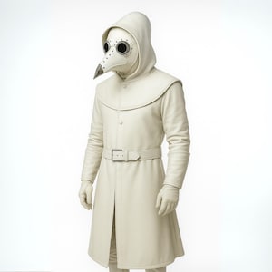 Plague Doctor Costume Leather | Gothic White Mask, Hat & Coat Set | Steampunk Cosplay Outfit | Medieval Halloween Costume Men