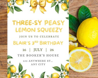 Lemon 3rd Birthday Invitation: Editable Canva Template (Digital Download)