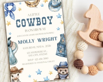 Cowboy Baby Shower Invitation: Western Theme, Editable Template (Digital Download)