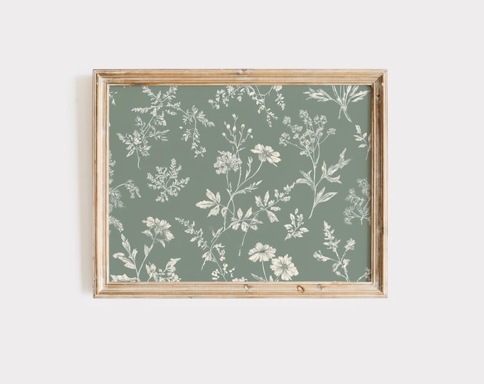 Vintage Wildflower Pattern | Seamless Sage Green & Cream Botanical Print | Rustic Minimalist Digital Wallpaper | Digital Download
