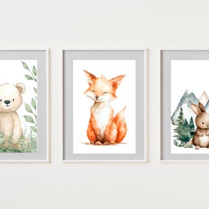 Woodland Nursery Prints (Set of 3): Bear, Fox, Bunny - Forest Animal Decor (Digital Download)