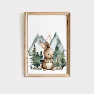 Woodland Bunny Nursery Print: Rustic Forest Animal Art (Digital Download)