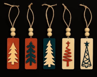 Juego de 5 adornos rústicos de madera para árbol de Navidad